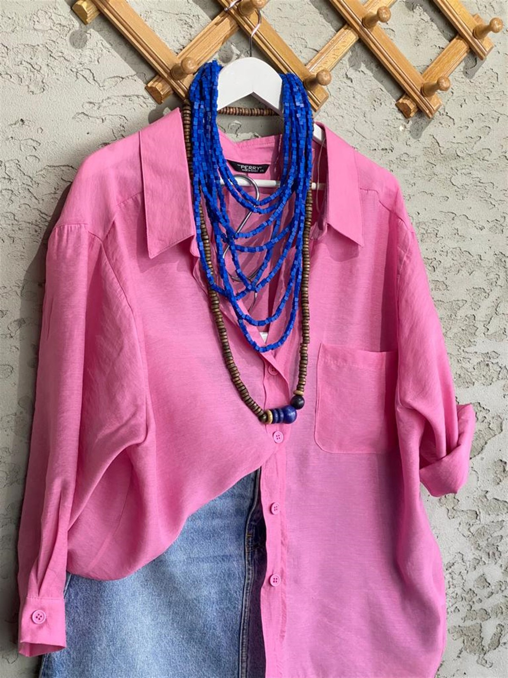 Düşük Omuzlu Oversize Gömlek (Pembe)