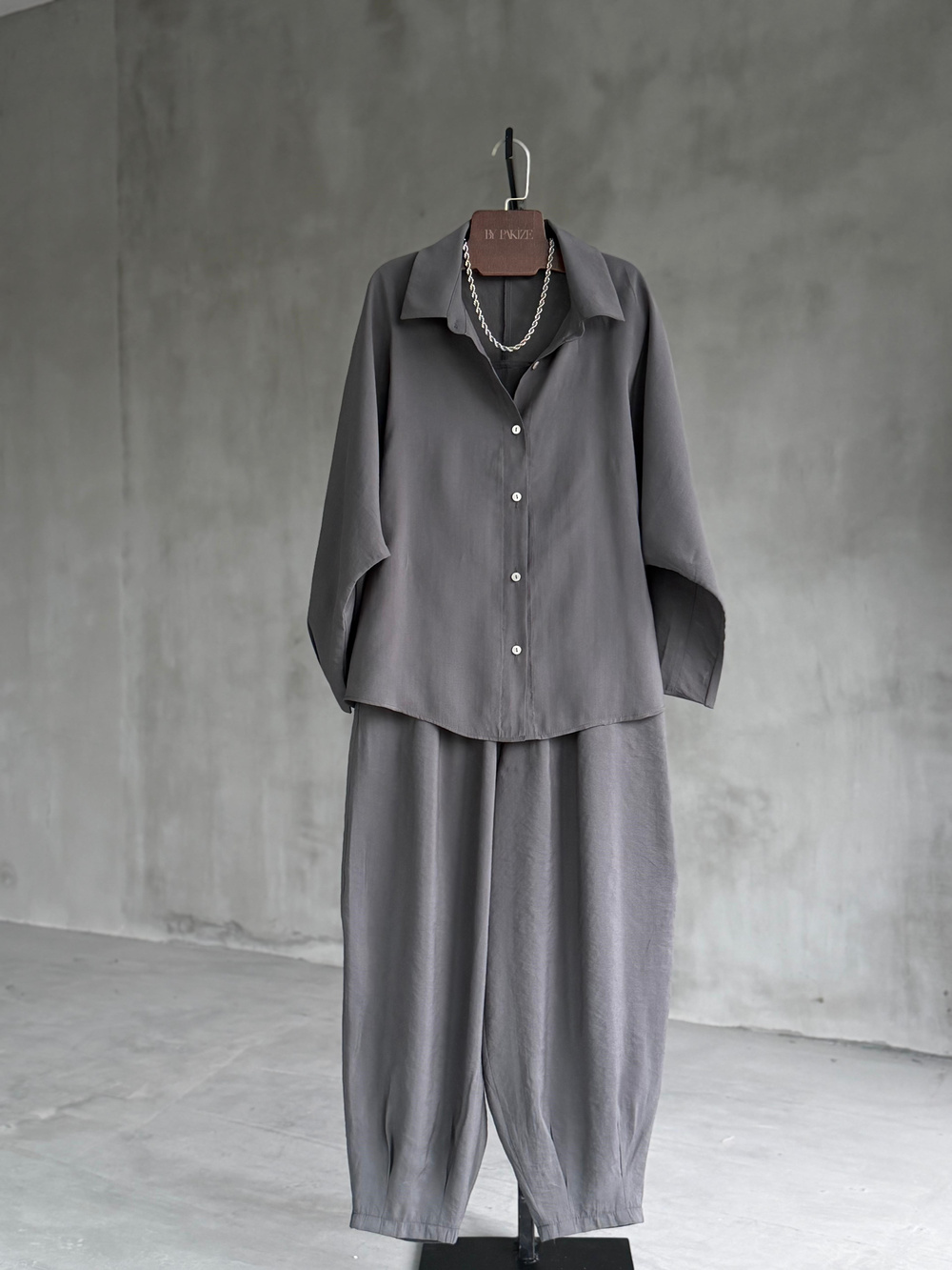 Tensel Kumaş Şalvar Model Takım (Antrasit)
