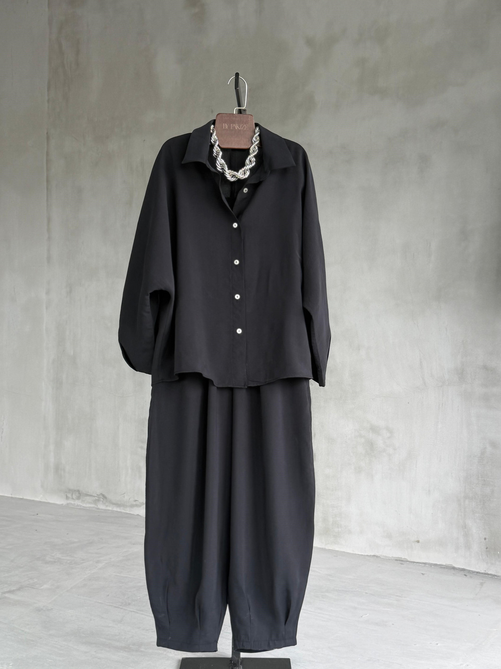 Tensel Kumaş Şalvar Model Takım (Siyah)