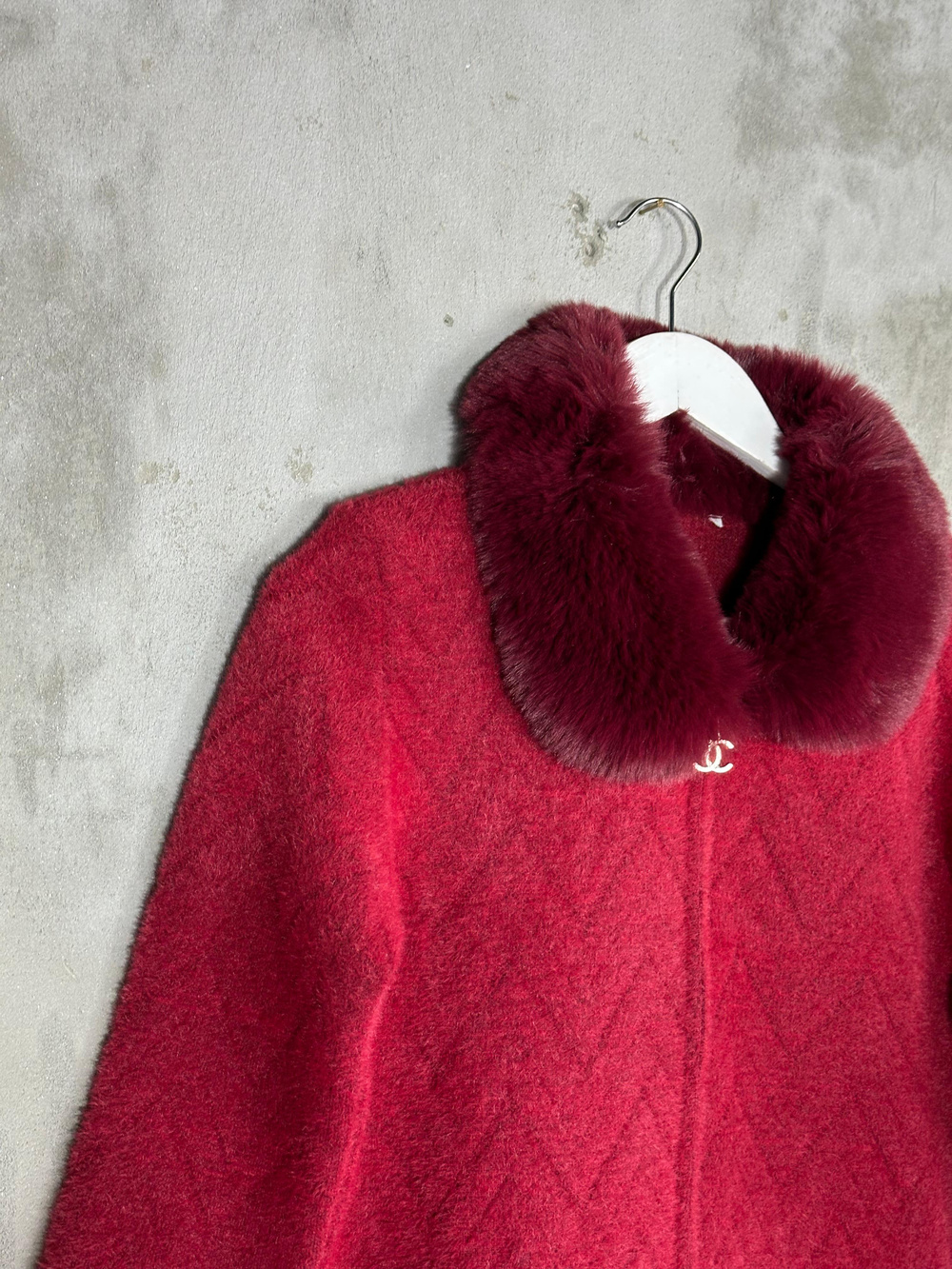 Yakası Angora Kürk Detaylı Kadın Hırka (Bordo)