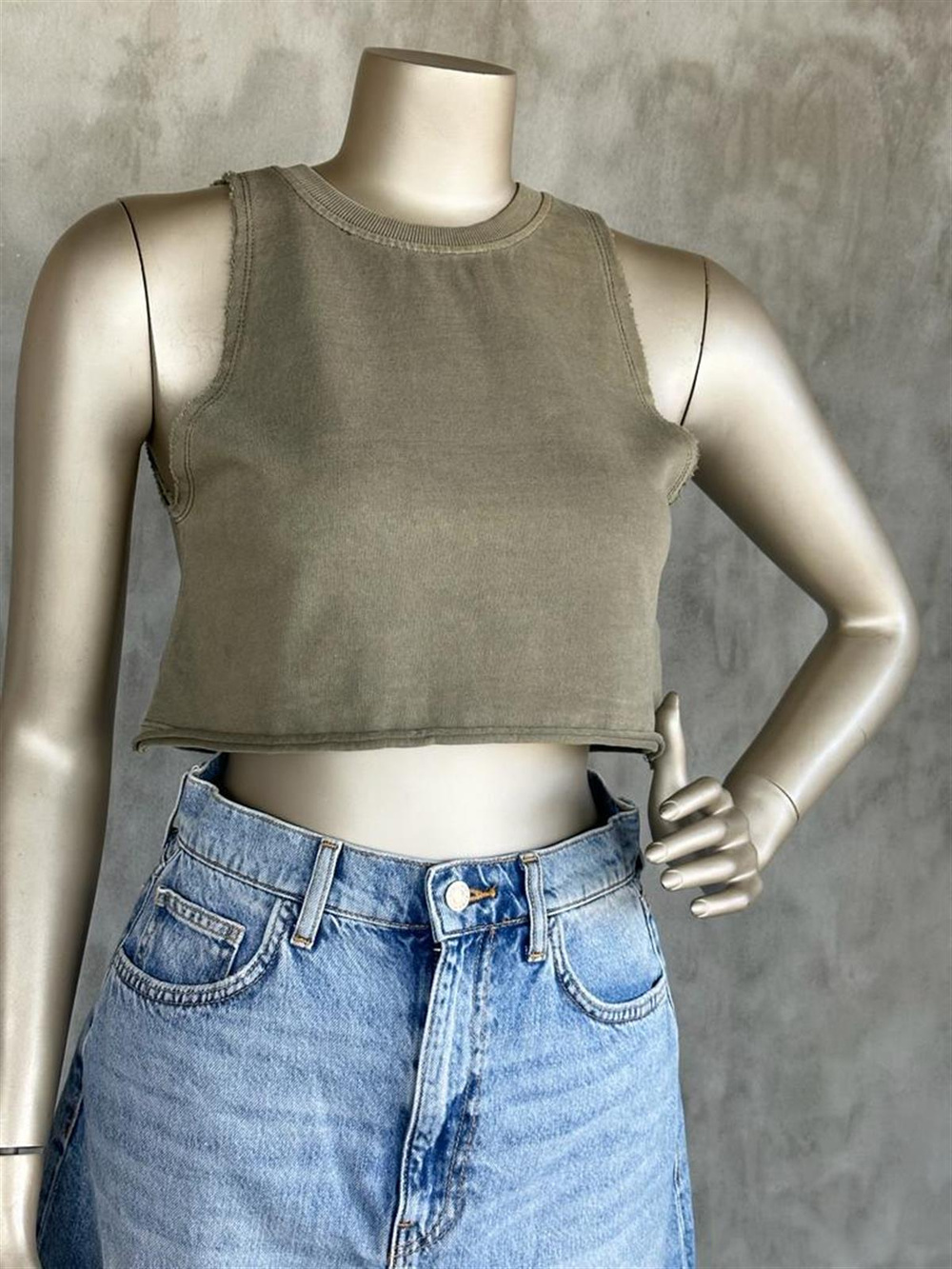 Yıkamalı Crop Top (Antrasit/Haki/Kırmızı)