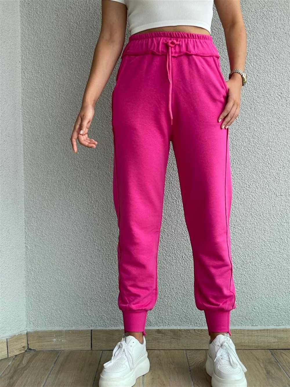 Yüksek Bel Eşofman Pantolon (Fuşya)