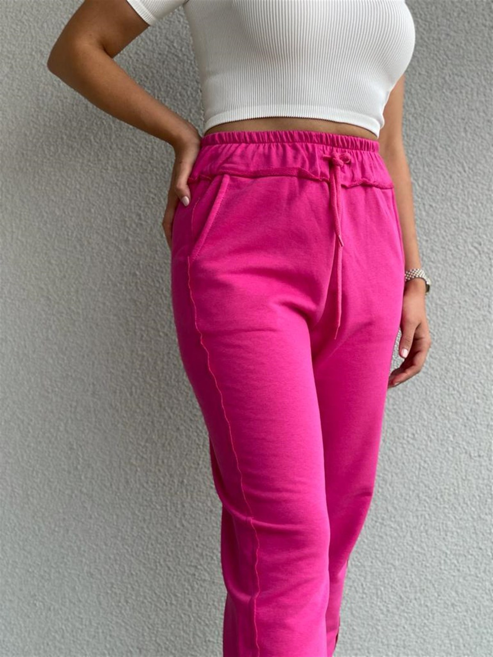 Yüksek Bel Eşofman Pantolon (Fuşya)