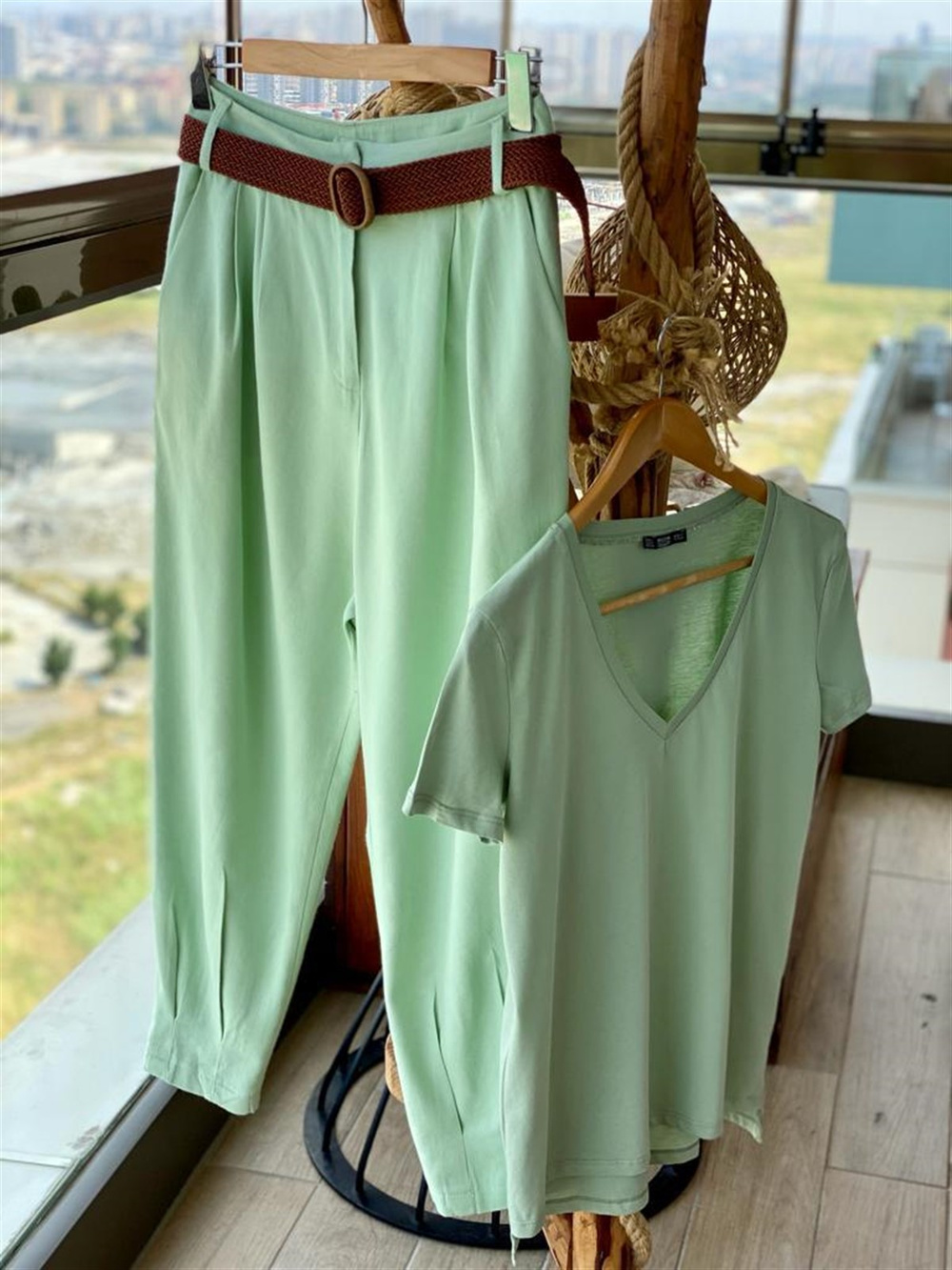 Yumuşak Doku Keten Pantolon (Mint Yeşili)