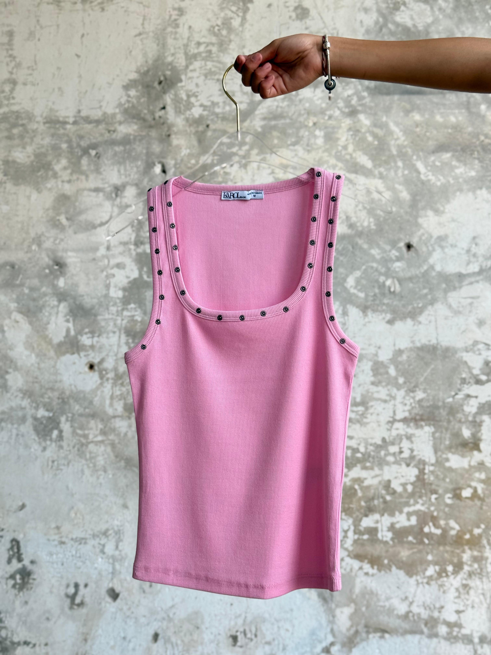 Zımba Detaylı Kare Yaka Atlet (Pembe)