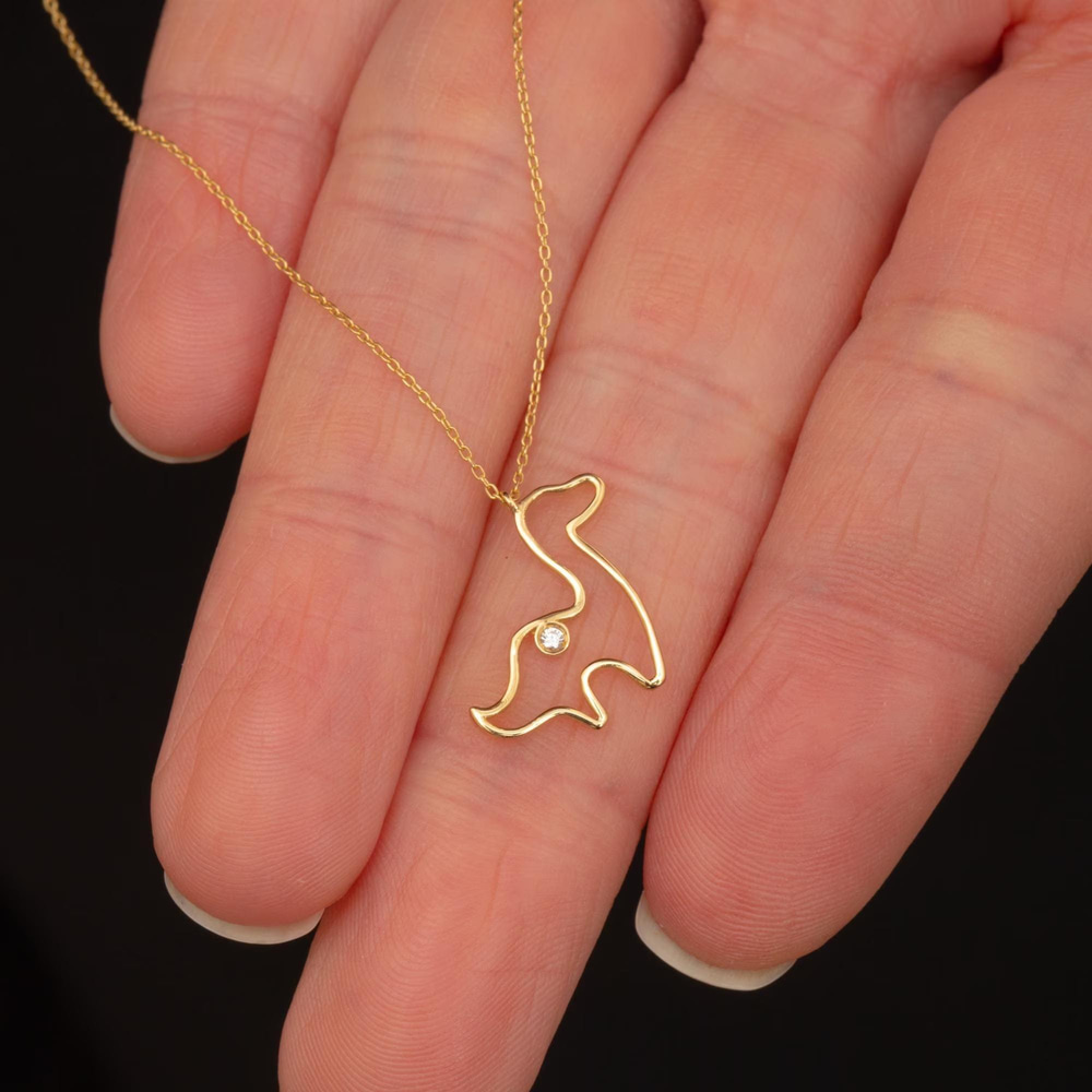  Altın Dinozor Taşlı Kolye - Goldstore
