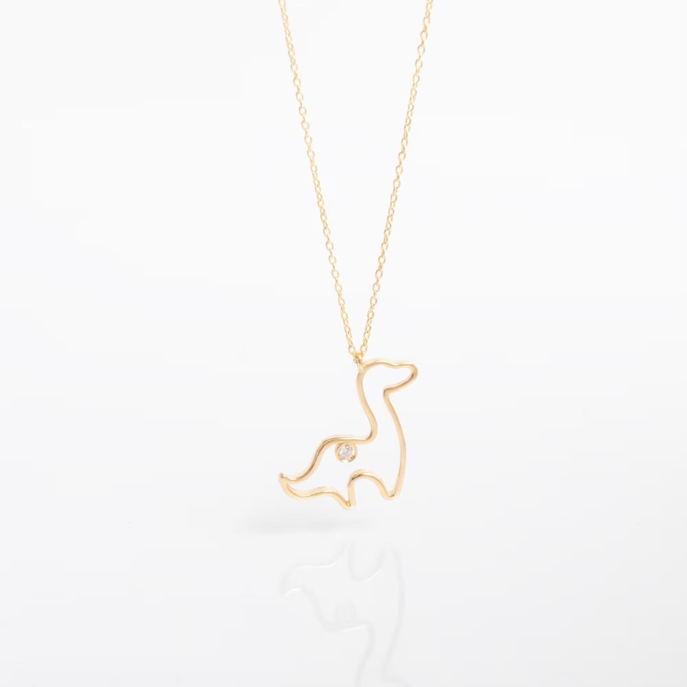  Altın Dinozor Taşlı Kolye - Goldstore