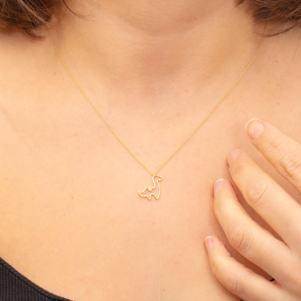  Altın Dinozor Taşlı Kolye - Goldstore
