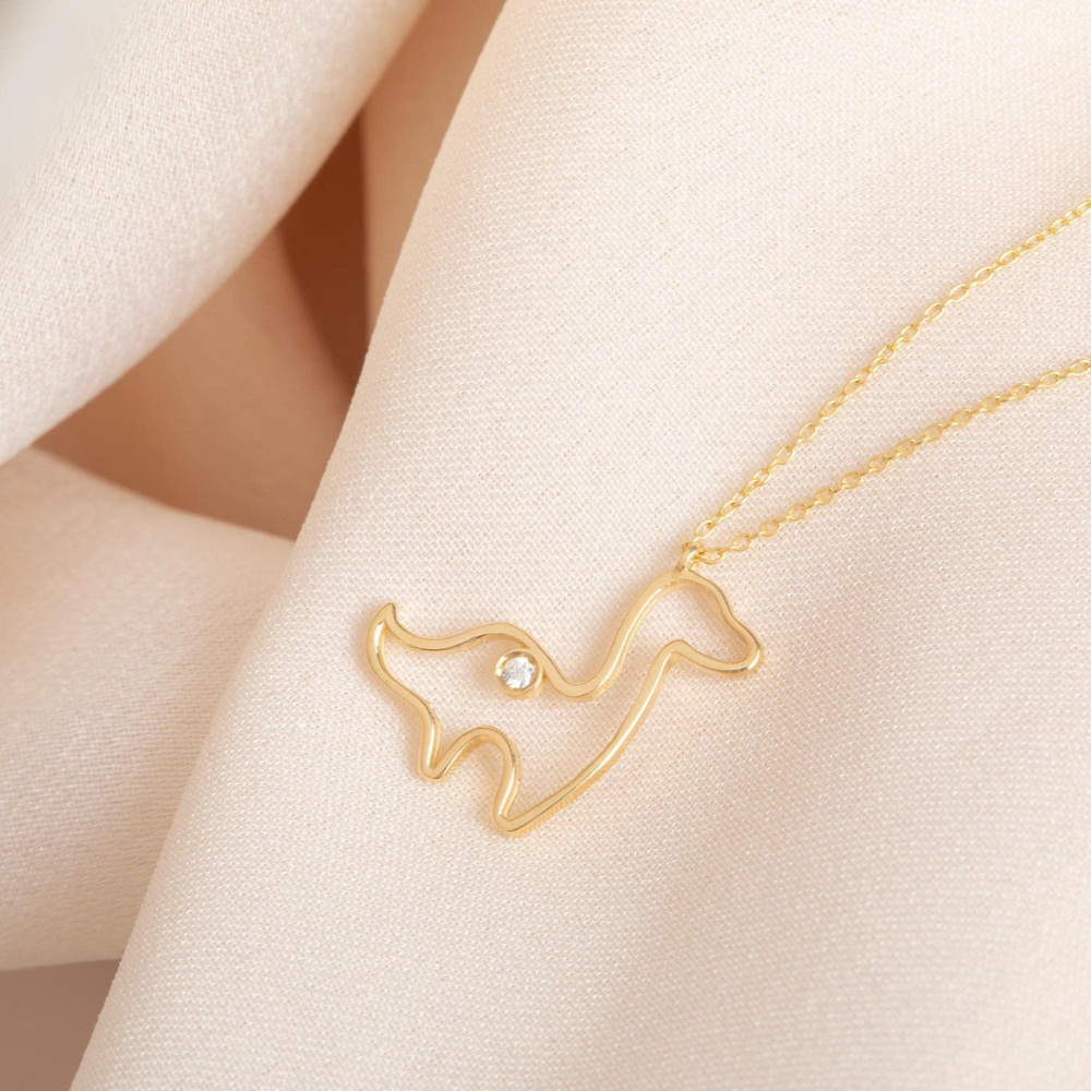  Altın Dinozor Taşlı Kolye - Goldstore