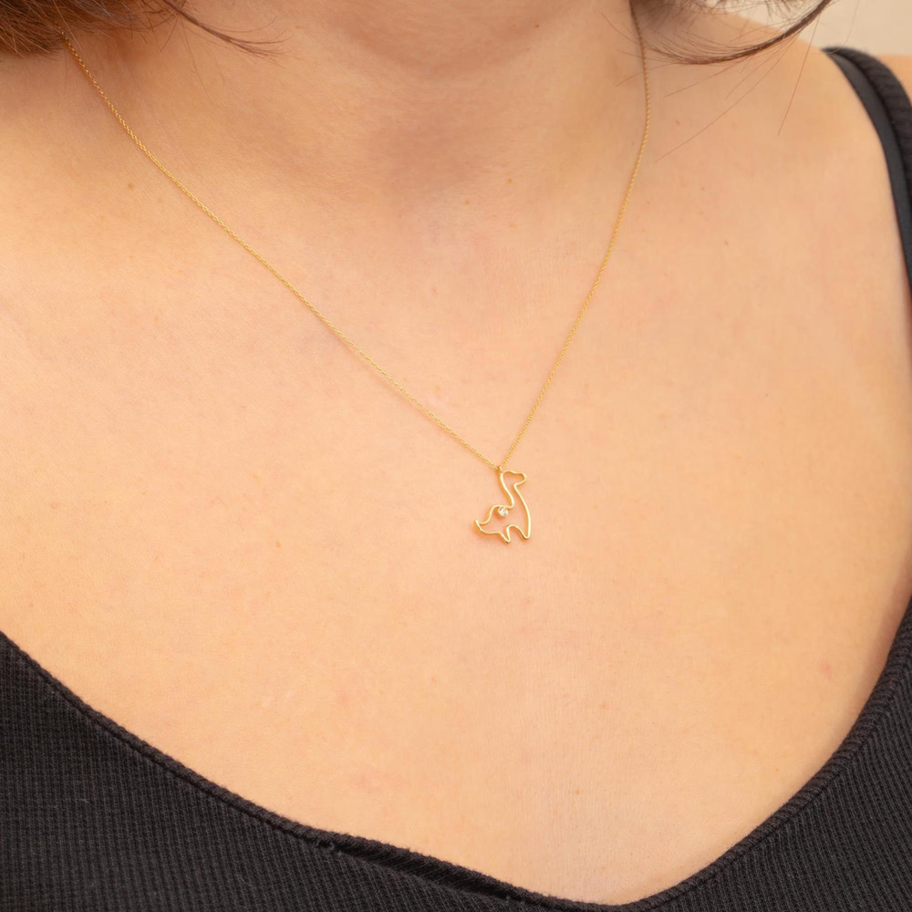  Altın Dinozor Taşlı Kolye - Goldstore
