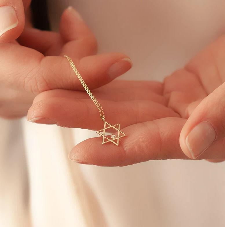 0.01 Karat Pırlanta Davud Yıldızı Kolye - Goldstore