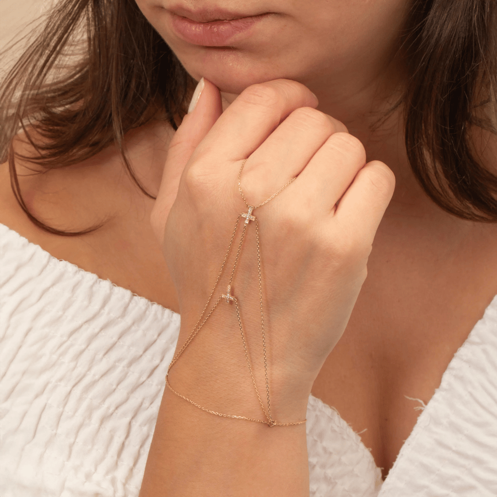 0.07 Karat Pırlanta Altın Haç Şahmeran Bileklik - Goldstore