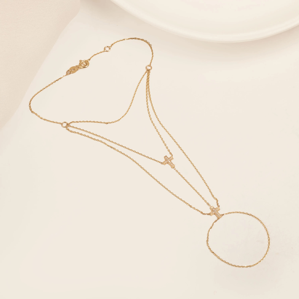 0.07 Karat Pırlanta Altın Haç Şahmeran Bileklik - Goldstore