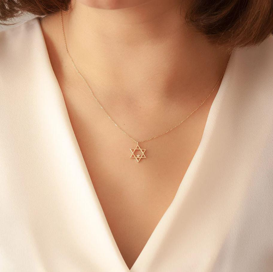 0.01 Karat Pırlanta Davud Yıldızı Kolye - Goldstore