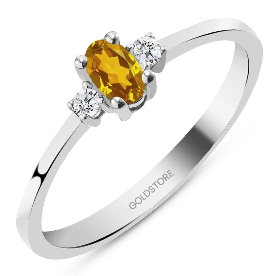 0.08 Karat Pırlanta Sitrin Yüzük - Goldstore