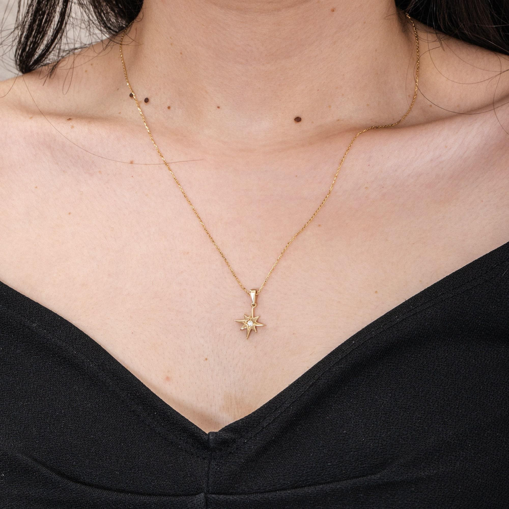 0.01 Karat Elmas Altın Kutup Yıldızı Kolye - Goldstore