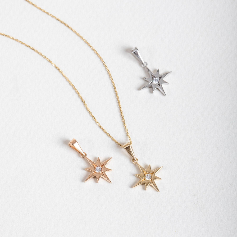 0.01 Karat Elmas Altın Kutup Yıldızı Kolye - Goldstore