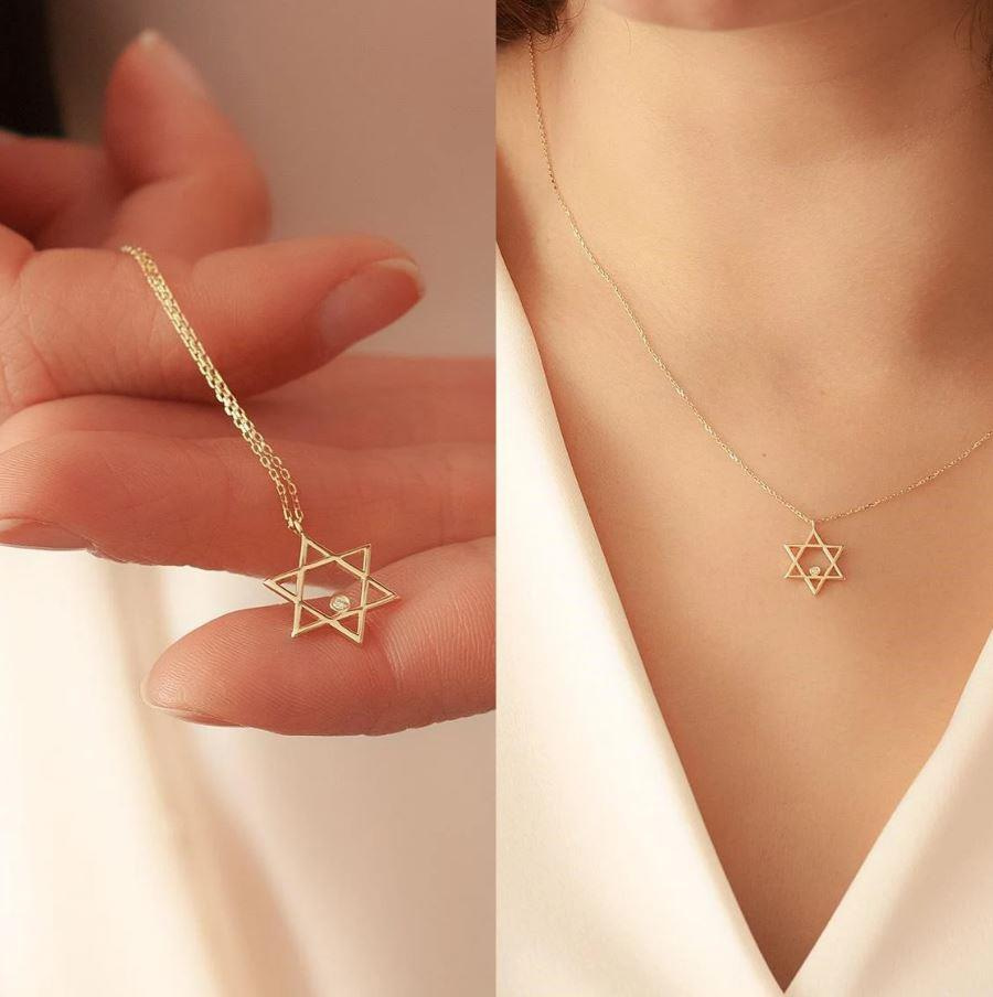 0.01 Karat Pırlanta Davud Yıldızı Kolye - Goldstore