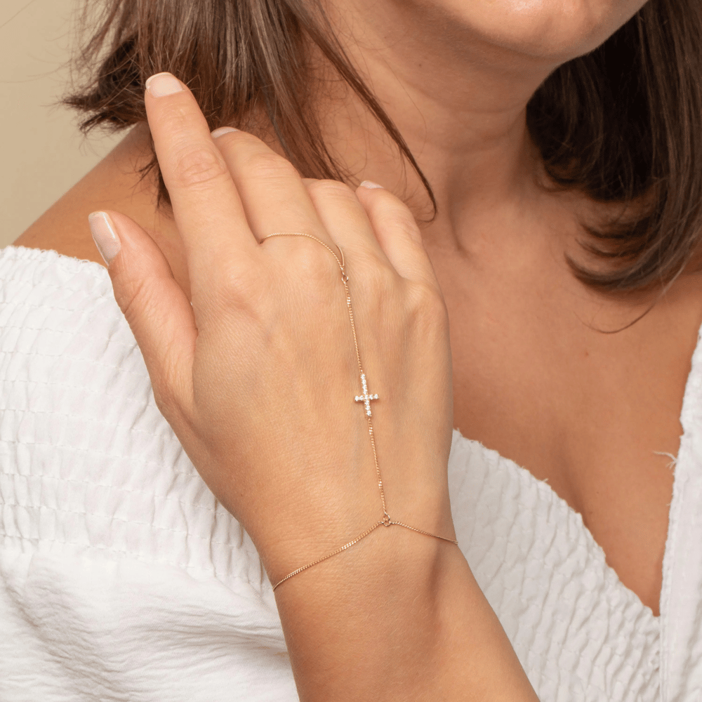 0.12 Karat Pırlanta Altın Haç Şahmeran Bileklik - Goldstore