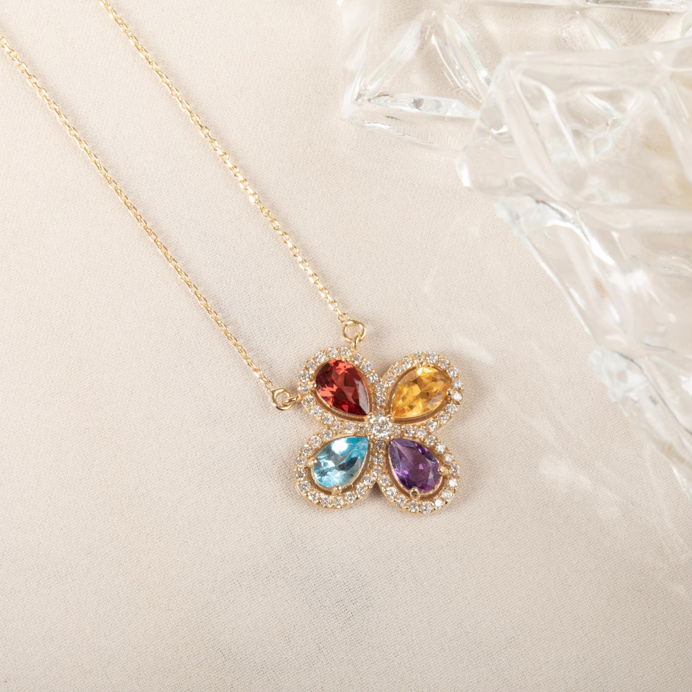 1.93 Karat Çoklu Doğal Taş ve Pırlanta Altın Kolye - Goldstore