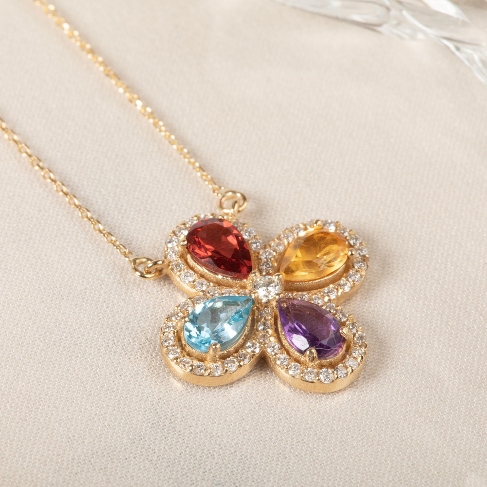 1.93 Karat Çoklu Doğal Taş ve Pırlanta Altın Kolye - Goldstore