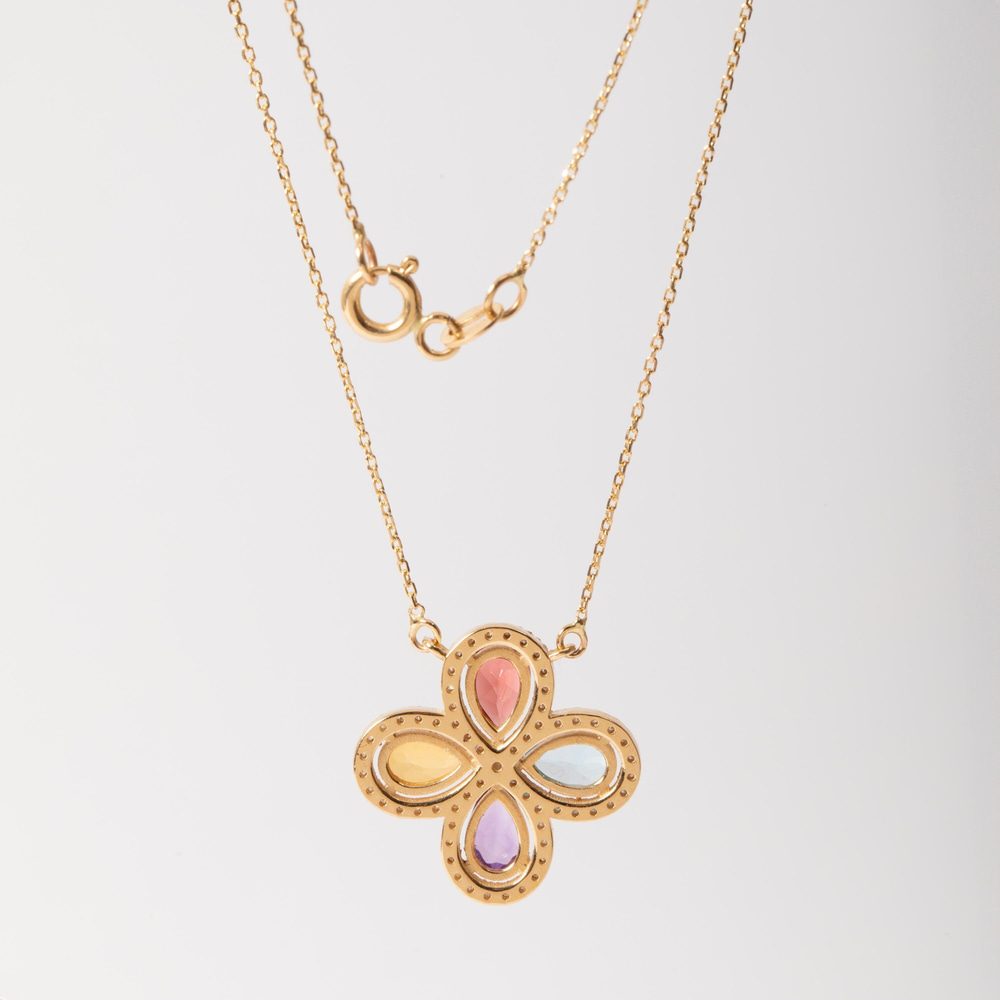 1.93 Karat Çoklu Doğal Taş ve Pırlanta Altın Kolye - Goldstore