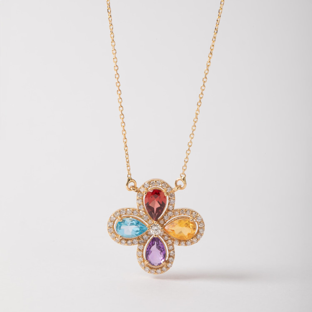 1.93 Karat Çoklu Doğal Taş ve Pırlanta Altın Kolye - Goldstore