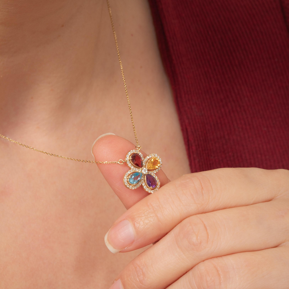 1.93 Karat Çoklu Doğal Taş ve Pırlanta Altın Kolye - Goldstore