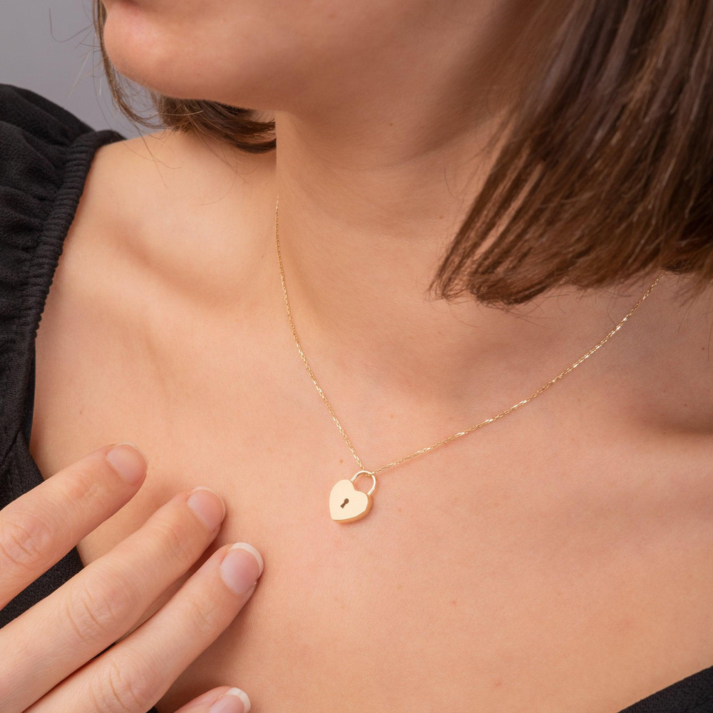 Altın Asma Kilit Kalp Kolye - Goldstore
