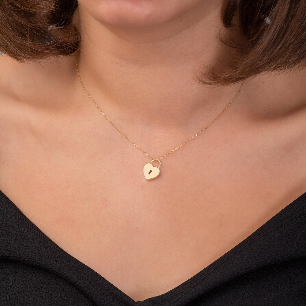 Altın Asma Kilit Kalp Kolye - Goldstore