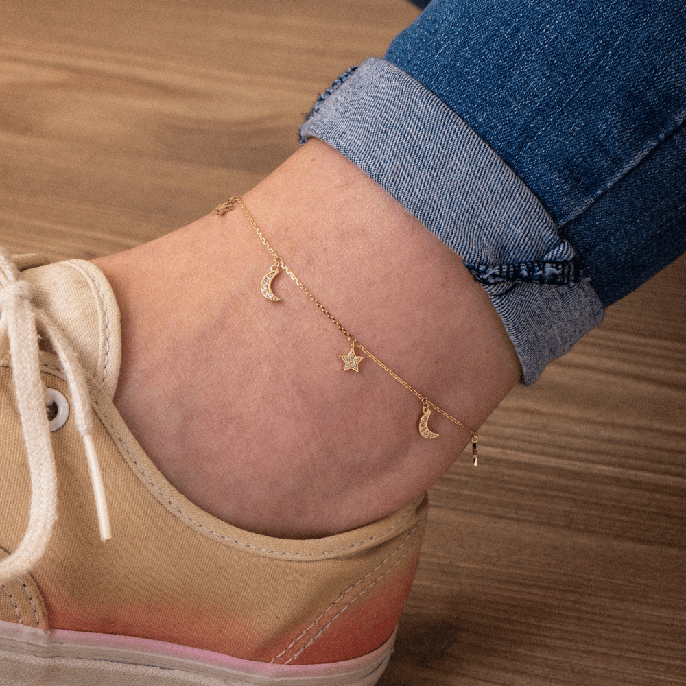 Altın Ay Ve Yıldız Figürlü Halhal - Goldstore