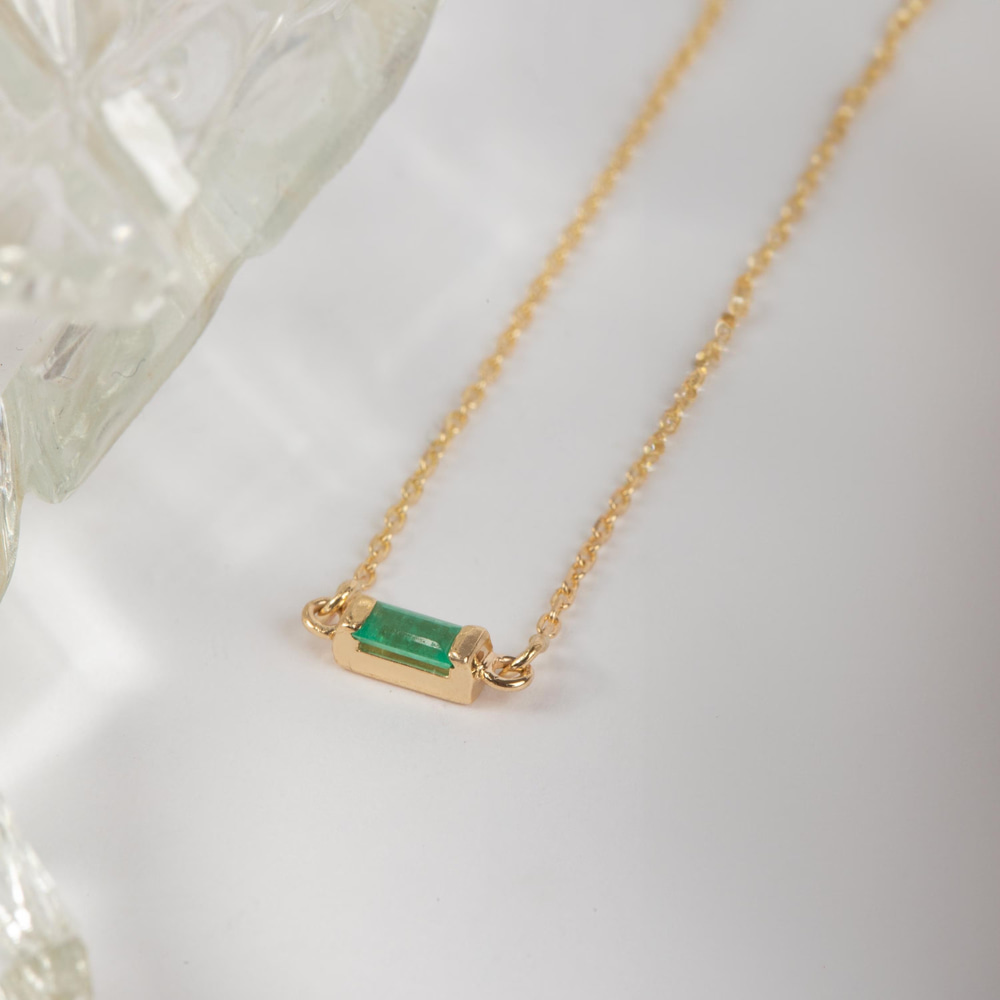 Altın Baget Zümrüt Kolye - Goldstore