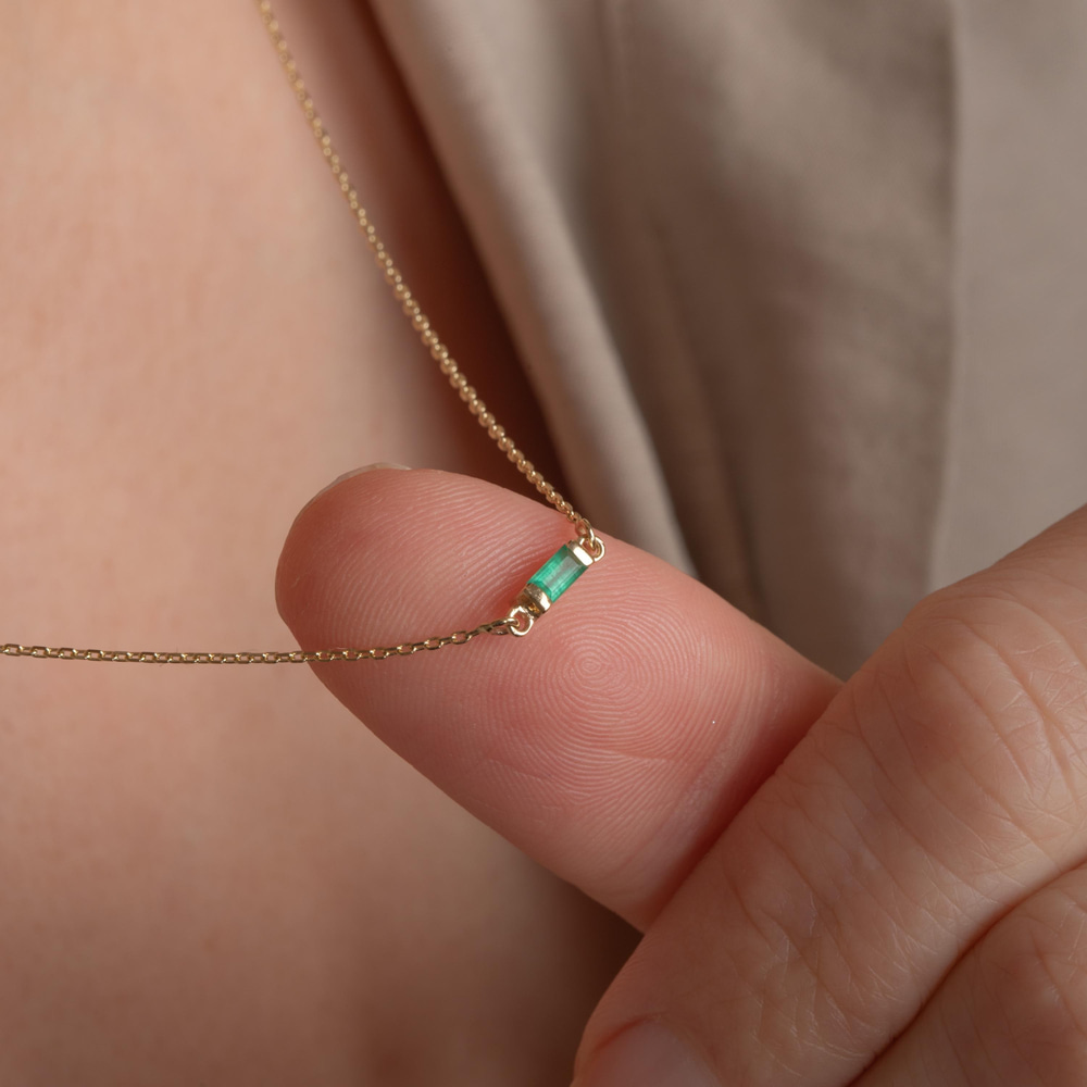 Altın Baget Zümrüt Kolye - Goldstore
