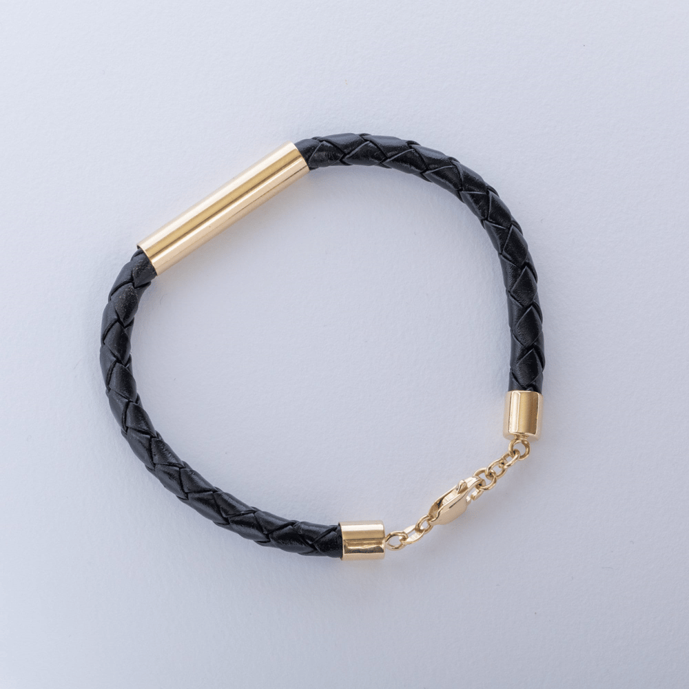Altın Barlı Deri Erkek Bileklik - Goldstore