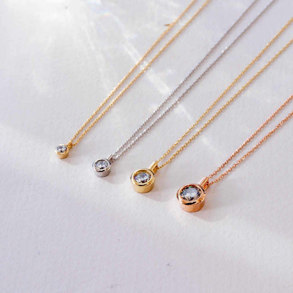 Altın Bezel Tektaş CZ Kolye - Goldstore