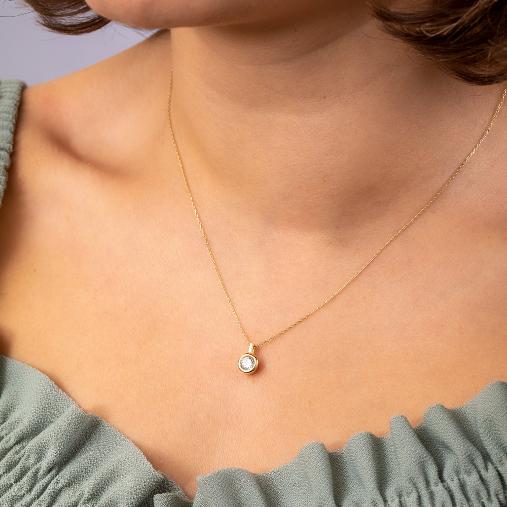 Altın Bezel Tektaş CZ Kolye - Goldstore