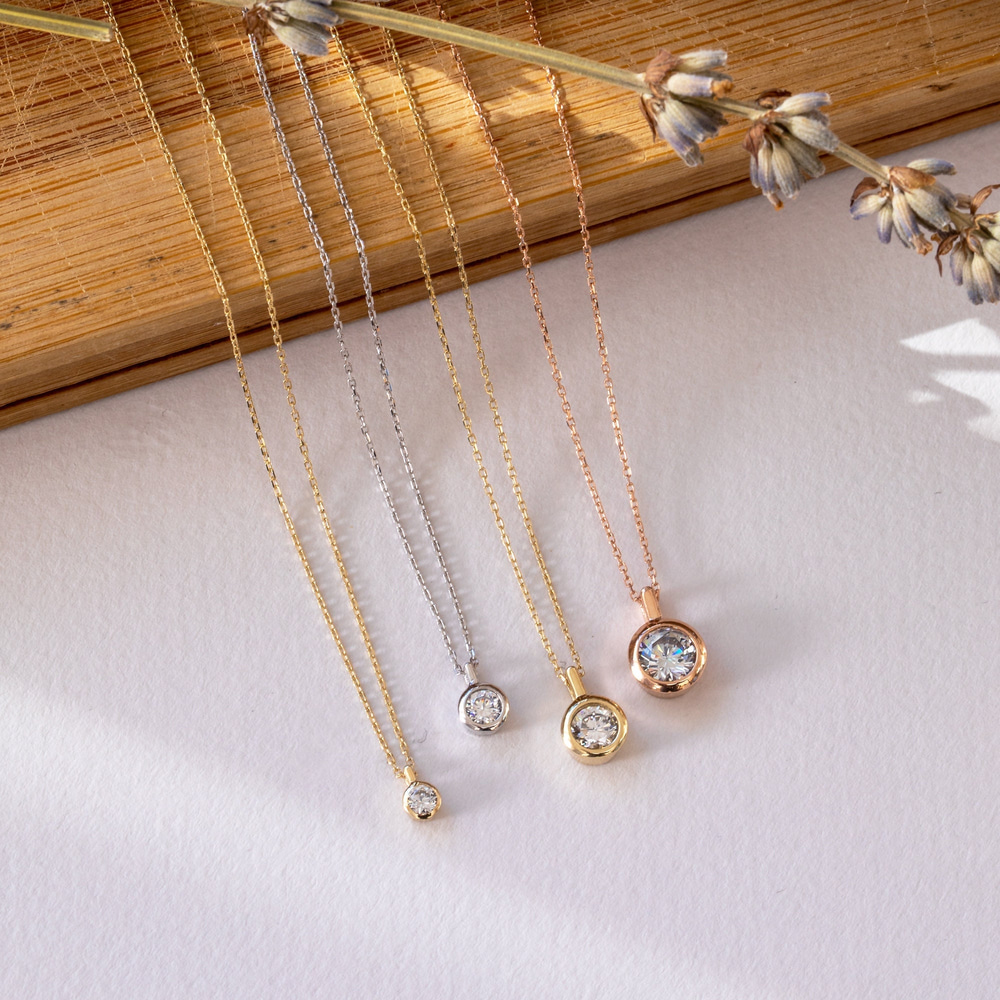 Altın Bezel Tektaş CZ Kolye - Goldstore
