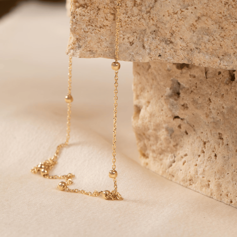Altın Boncuk Detaylı Zincir Halhal - Goldstore