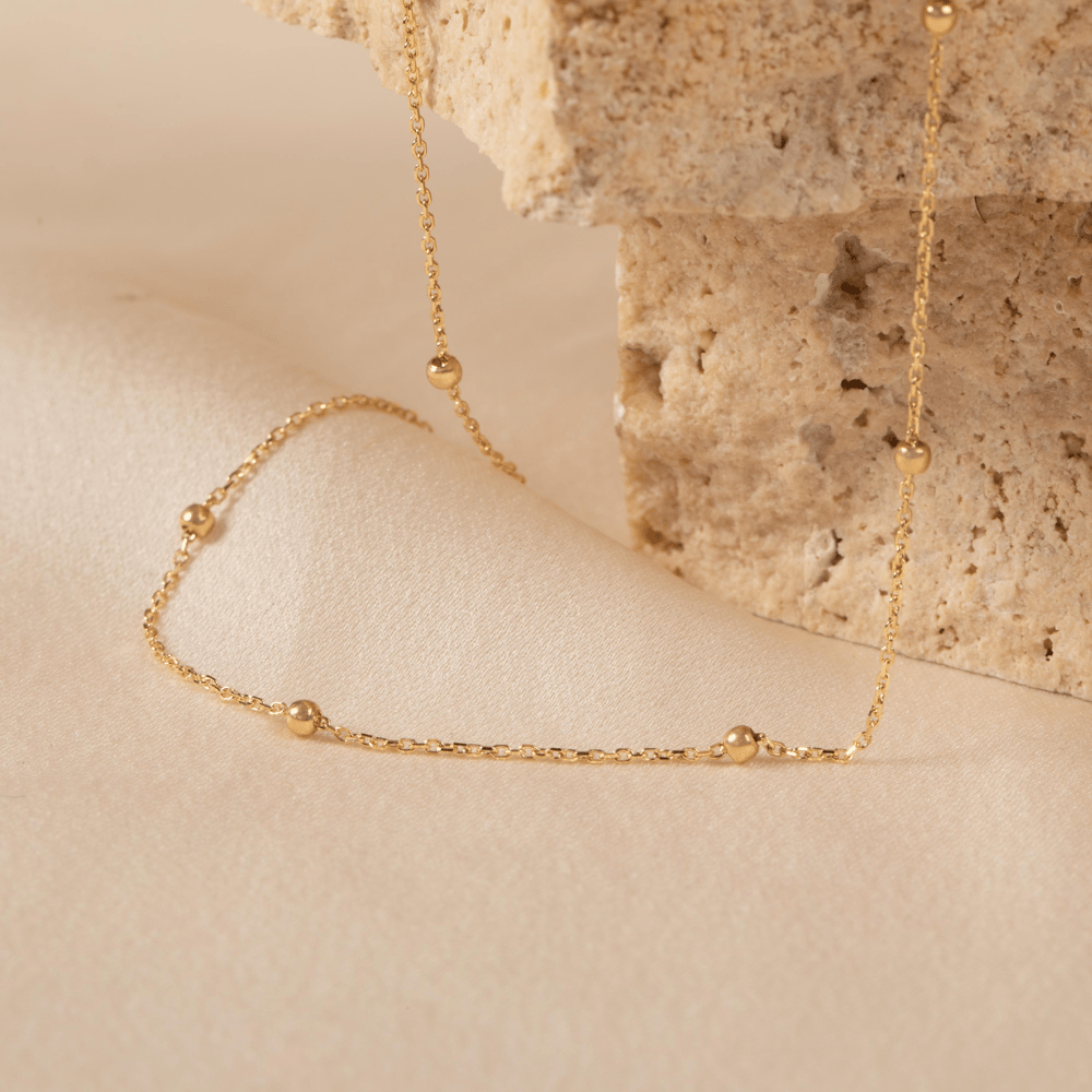 Altın Boncuk Detaylı Zincir Halhal - Goldstore