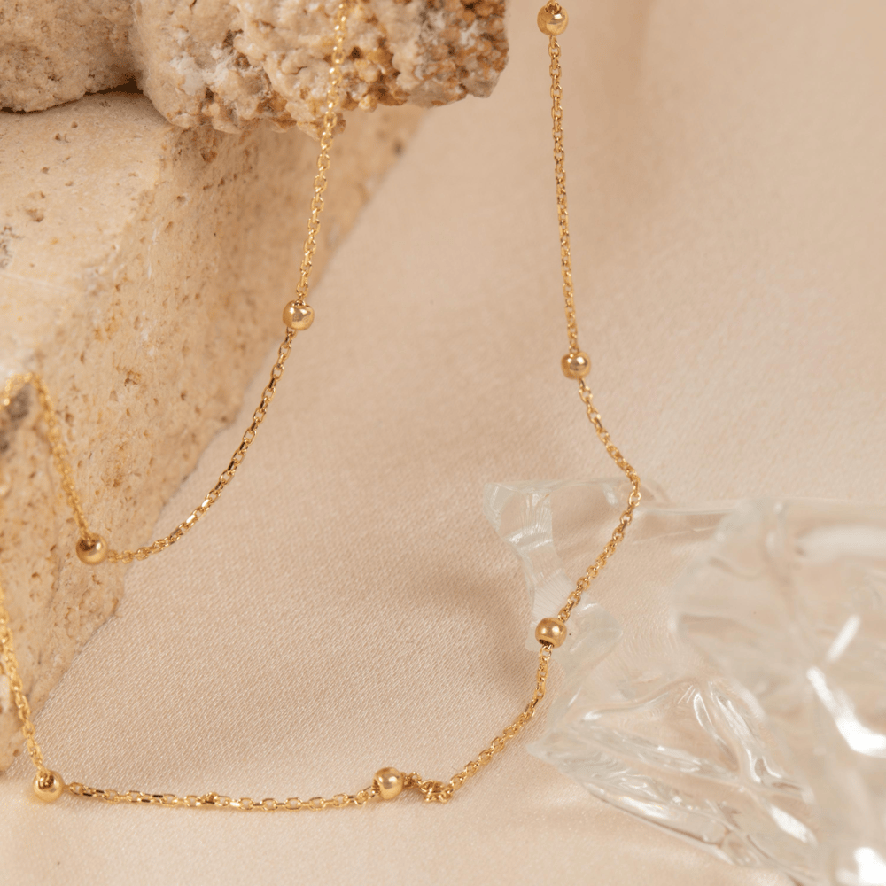 Altın Boncuk Detaylı Zincir Halhal - Goldstore