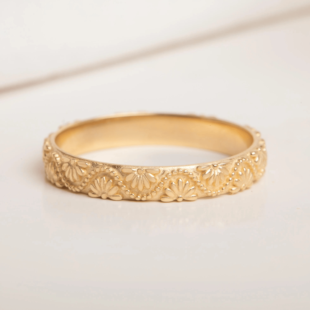 Altın Çiçek Desenli Alyans Yüzük - Goldstore