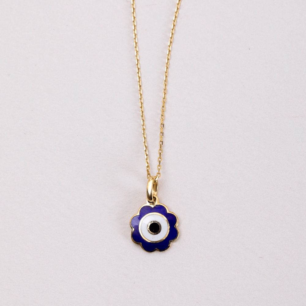 Altın Çiçek Formlu Nazar Kolye - Goldstore