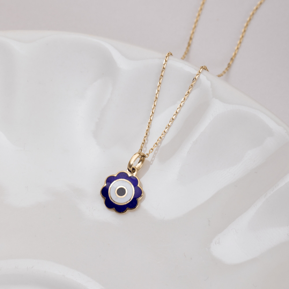 Altın Çiçek Formlu Nazar Kolye - Goldstore