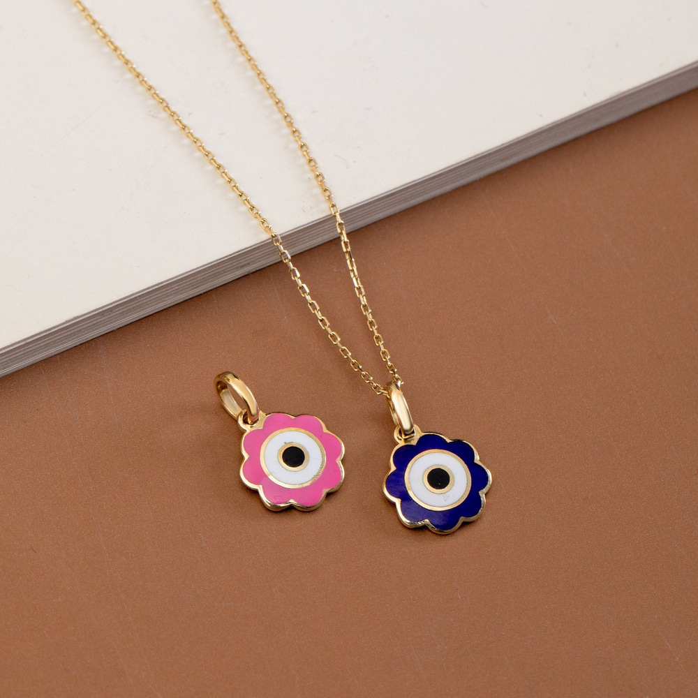 Altın Çiçek Formlu Nazar Kolye - Goldstore