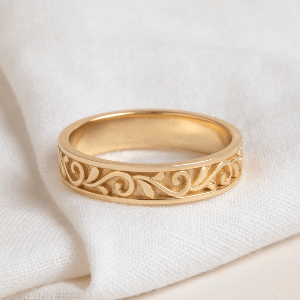 Gold Vintage Scroll Wedding Band - Goldstore