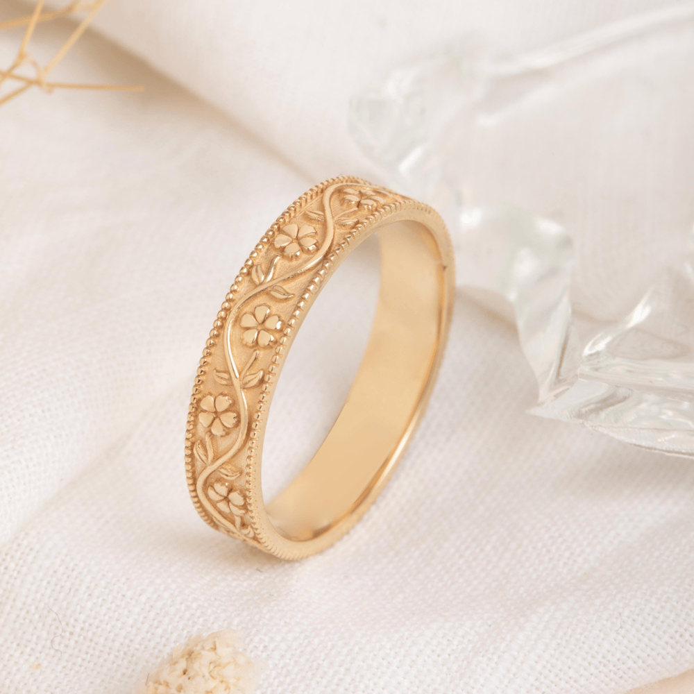 Altın Çiçekli Sarmaşık Milgrain Yüzük - Goldstore