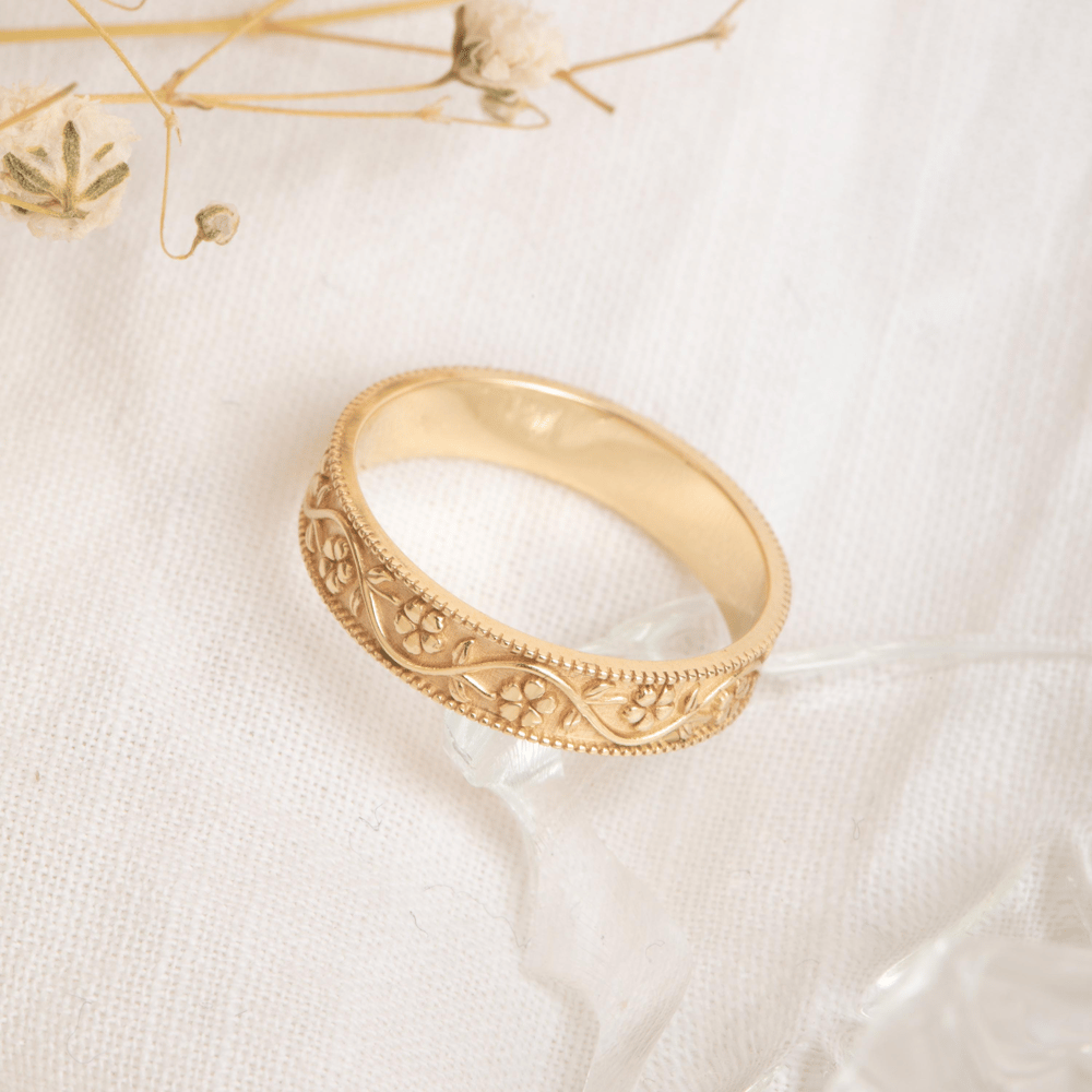 Altın Çiçekli Sarmaşık Milgrain Yüzük - Goldstore