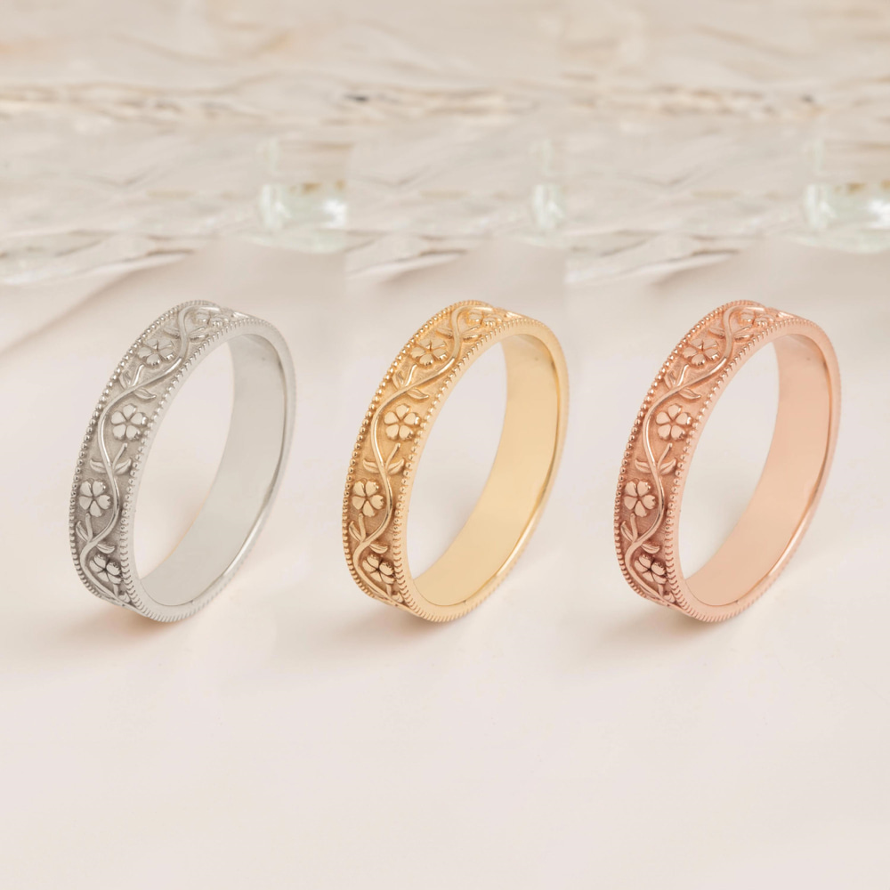 Altın Çiçekli Sarmaşık Milgrain Yüzük - Goldstore