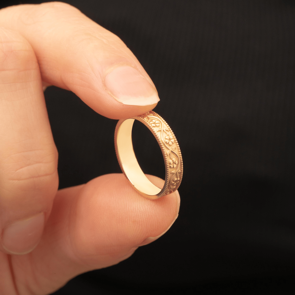 Altın Çiçekli Sarmaşık Milgrain Yüzük - Goldstore
