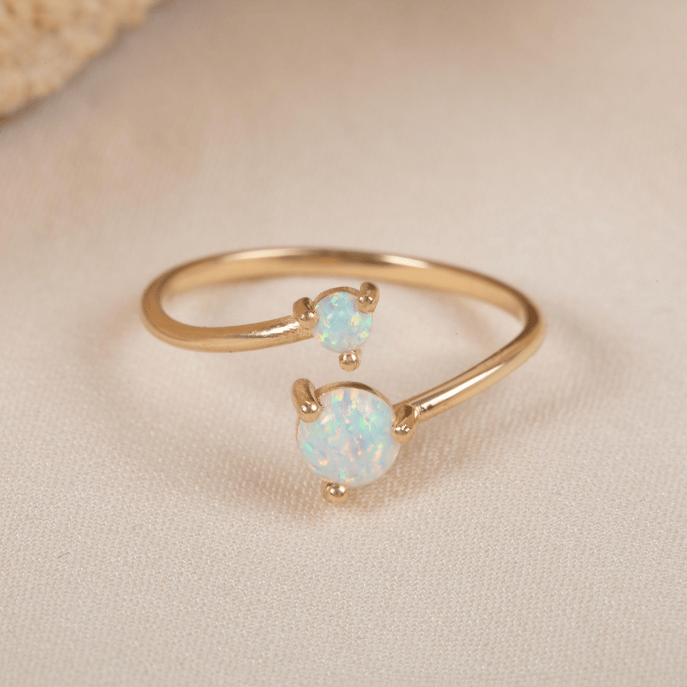 Altın Çift Opal Taşlı Açık Yüzük - Goldstore